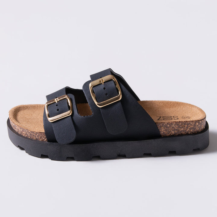 Black Chunky Double Buckle Slider