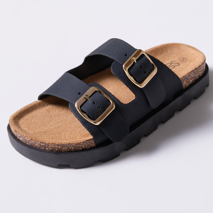 Black Chunky Double Buckle Slider
