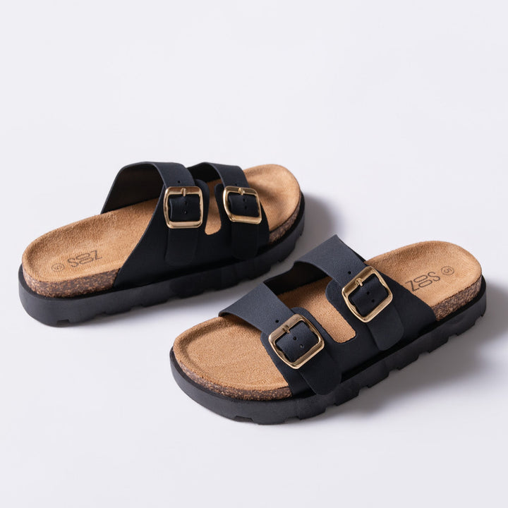 Black Chunky Double Buckle Slider