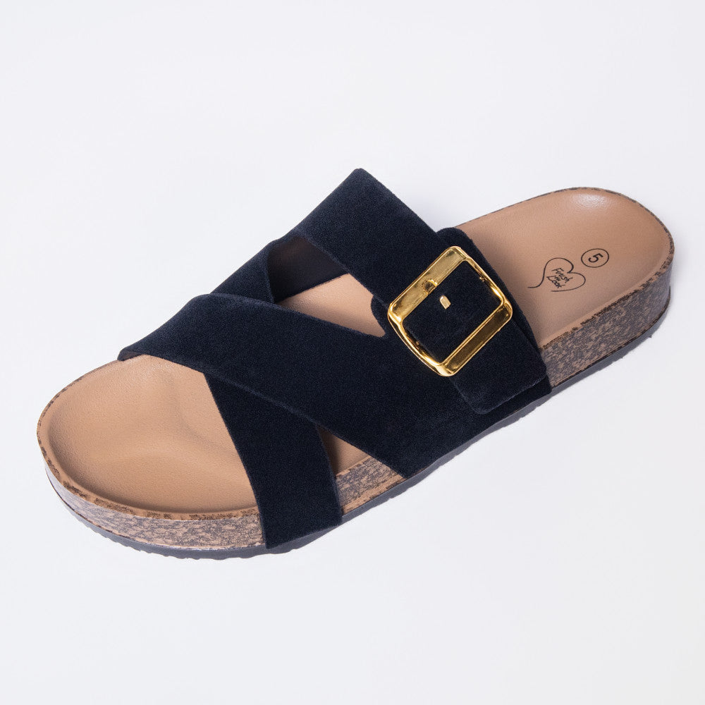Ladies Black Birkie Criss Cross Sandals