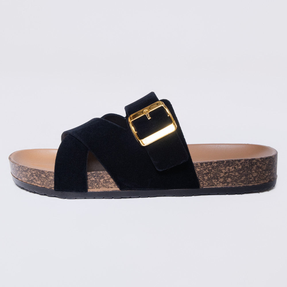 Ladies Black Birkie Criss Cross Sandals