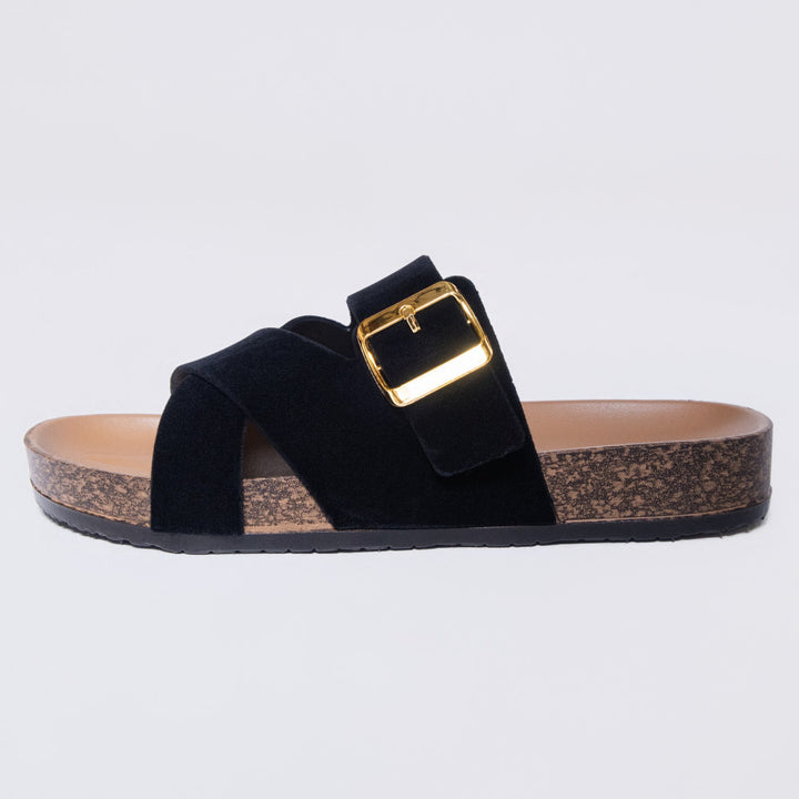 Ladies Black Birkie Criss Cross Sandals