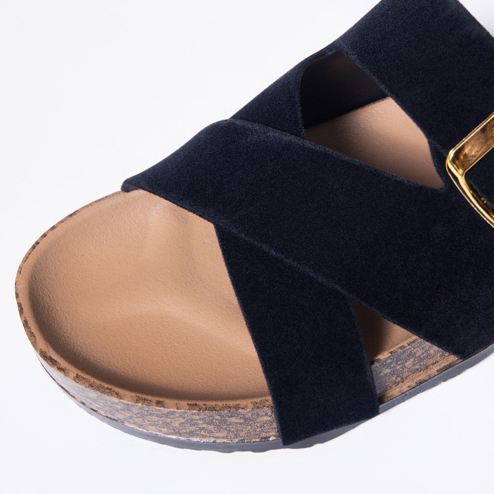 Ladies Black Birkie Criss Cross Sandals