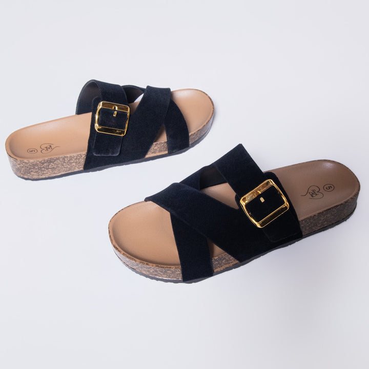 Ladies Black Birkie Criss Cross Sandals