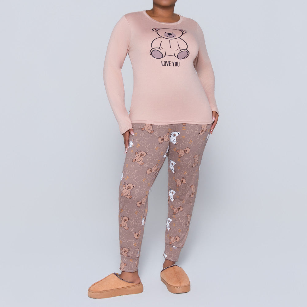 Teddy Bear Print Brush Lycra Pyjamas