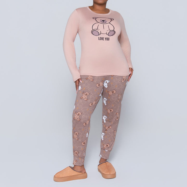 Teddy Bear Print Brush Lycra Pyjamas