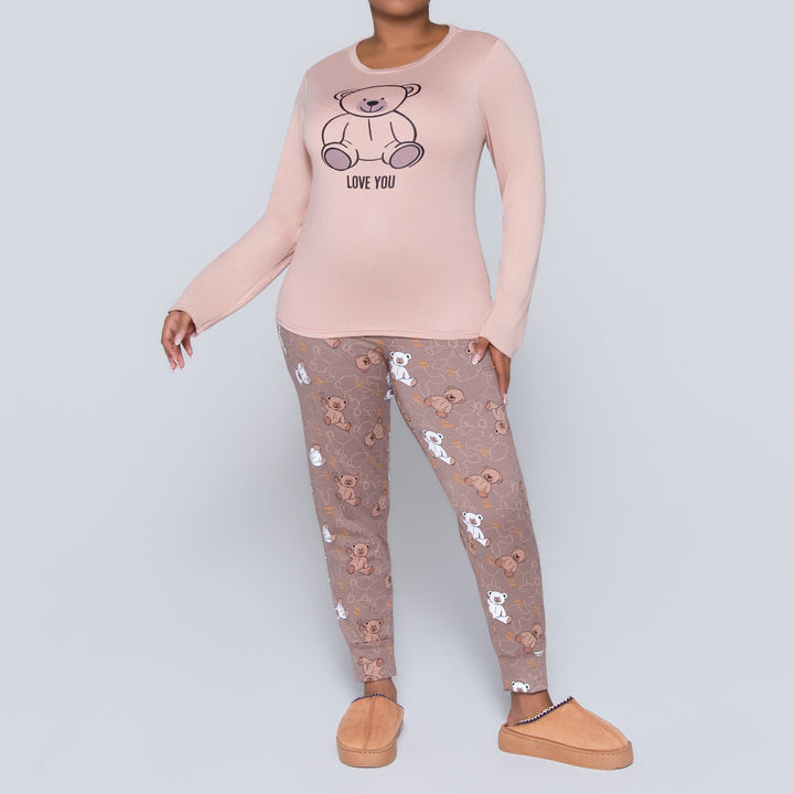 Teddy Bear Print Brush Lycra Pyjamas