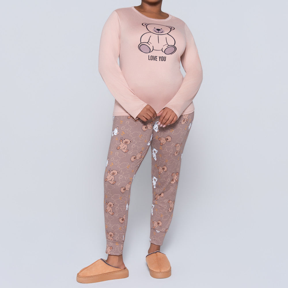 Teddy Bear Print Brush Lycra Pyjamas