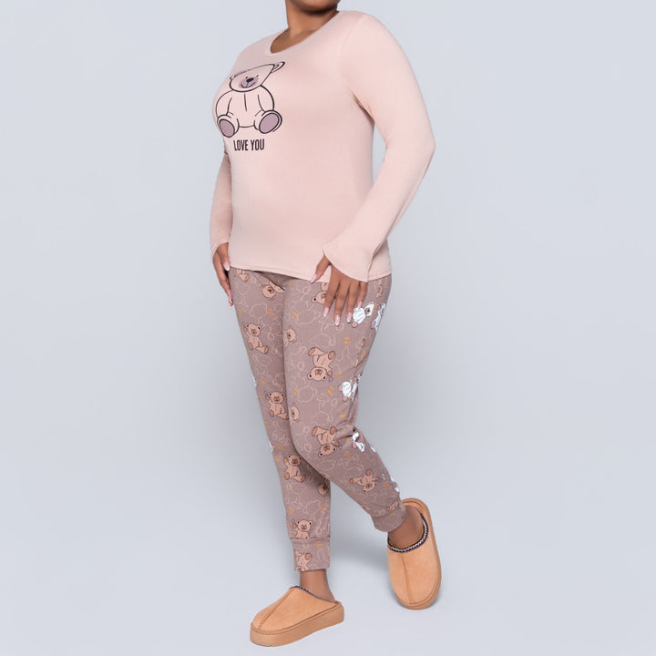 Teddy Bear Print Brush Lycra Pyjamas
