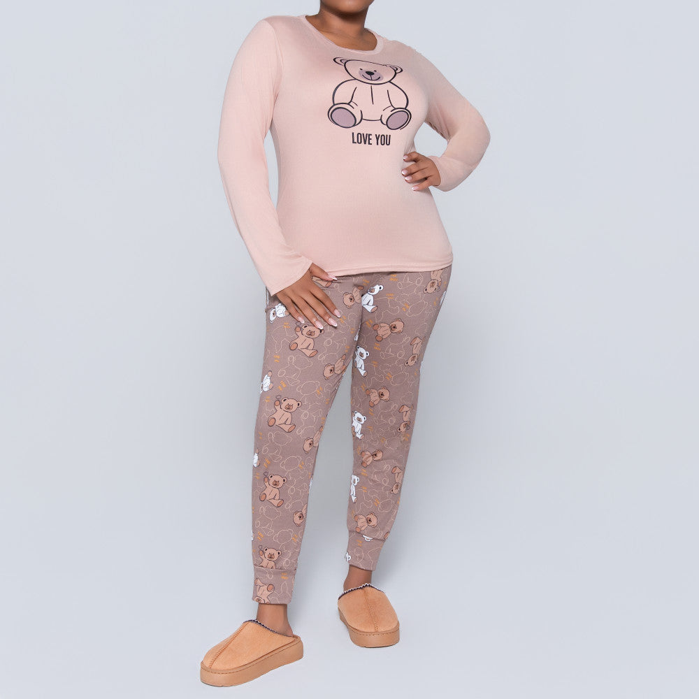 Teddy Bear Print Brush Lycra Pyjamas