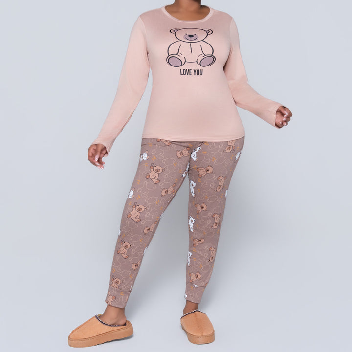 Teddy Bear Print Brush Lycra Pyjamas