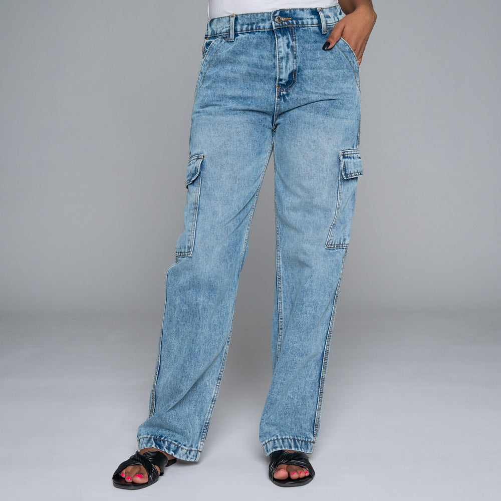 Non-Stretch Blue Cargo Pocket Jeans