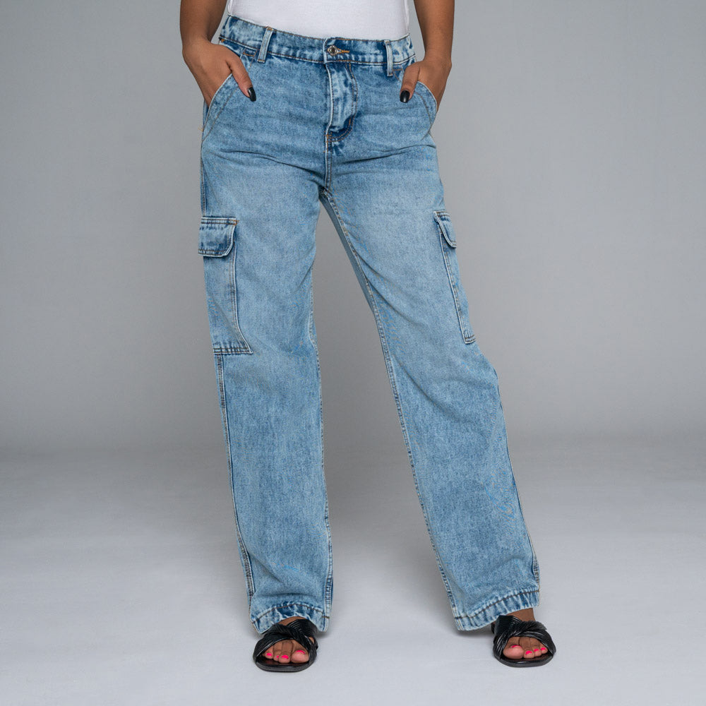 Non-Stretch Blue Cargo Pocket Jeans
