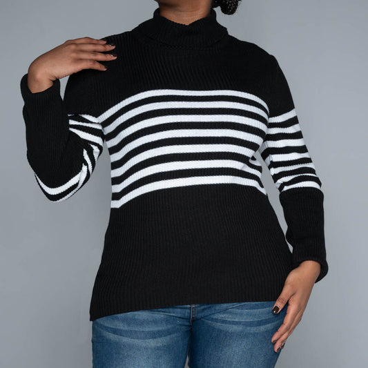 Black Stripe  Poloneck Jumper