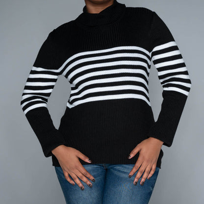 Black Stripe  Poloneck Jumper