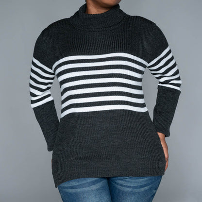 Charcoal  Stripe  Poloneck Jumper