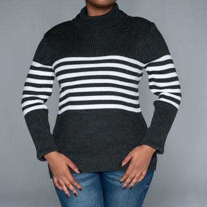 Charcoal  Stripe  Poloneck Jumper