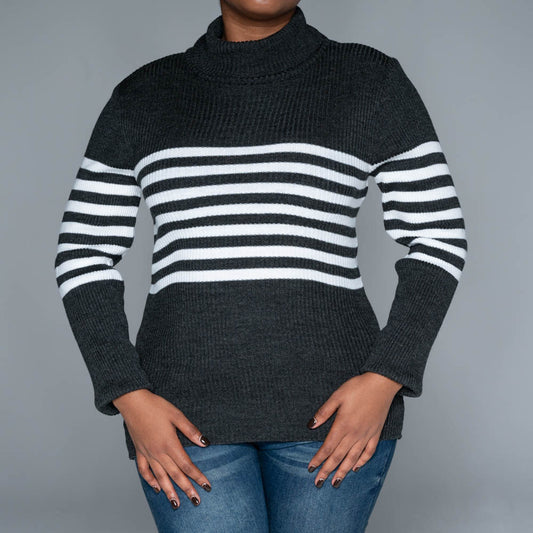 Charcoal  Stripe  Poloneck Jumper