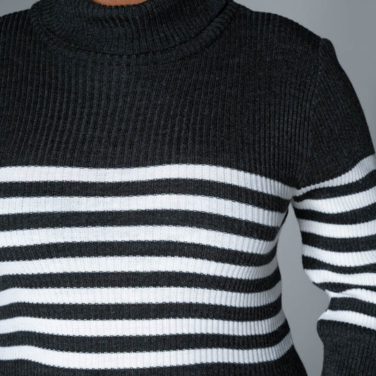 Charcoal  Stripe  Poloneck Jumper