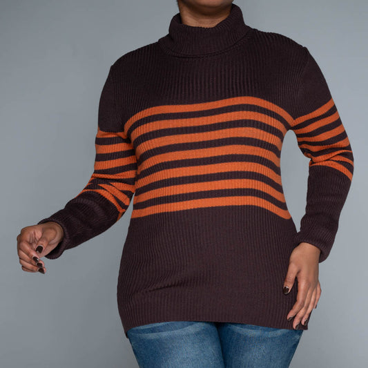 Chocolate Stripe  Poloneck Jumper