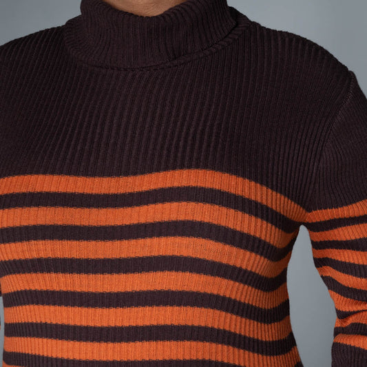 Chocolate Stripe  Poloneck Jumper