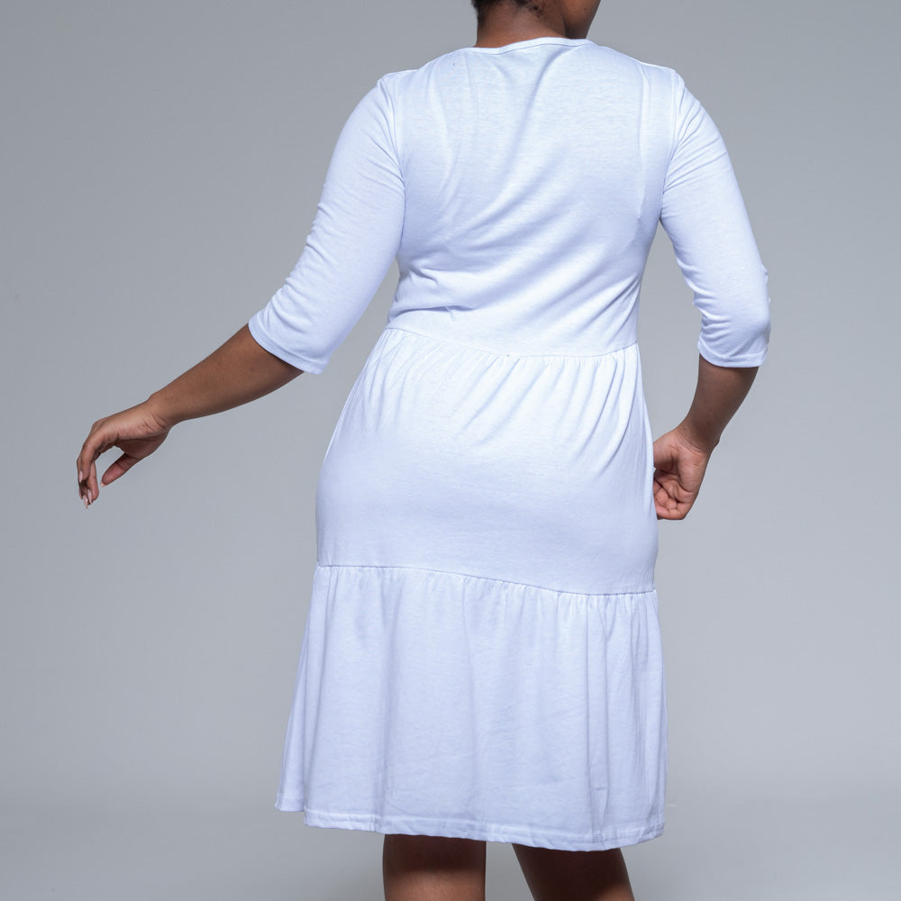 White 3/4 Sleeve Trapeze Dress