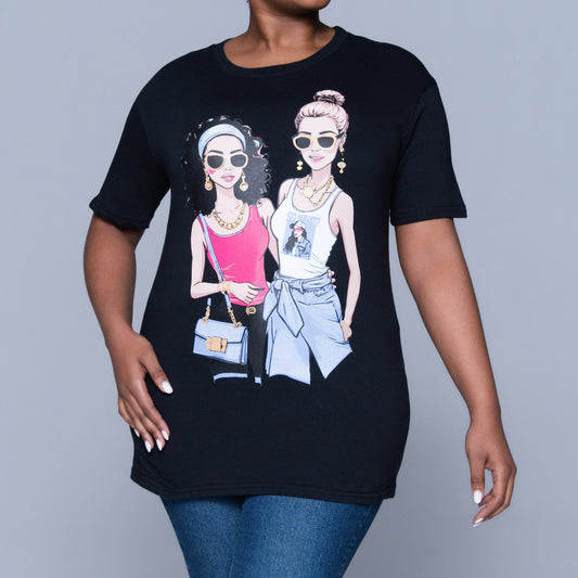 Black Statement Print Oversized Tee