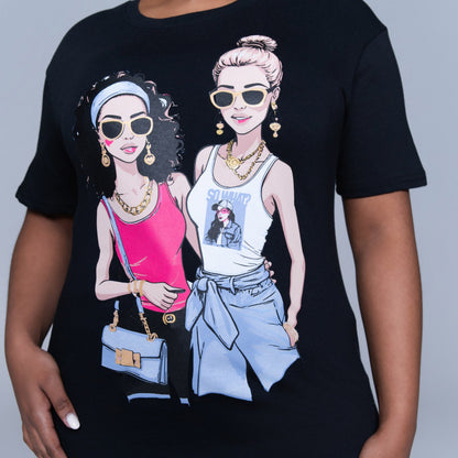 Black Statement Print Oversized Tee