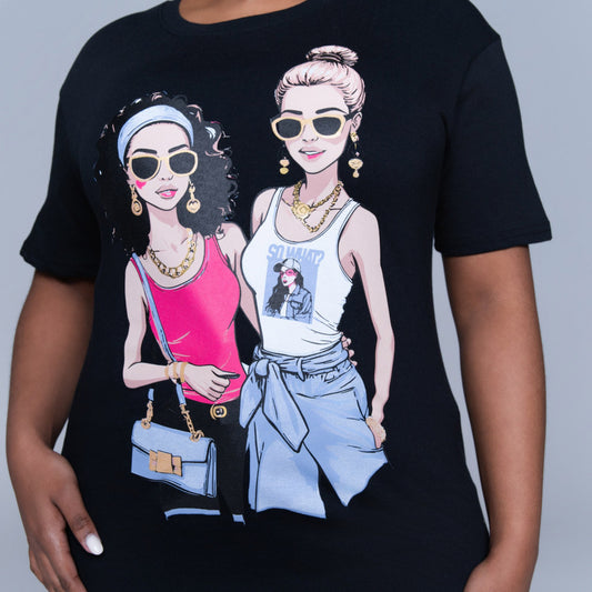 Black Statement Print Oversized Tee