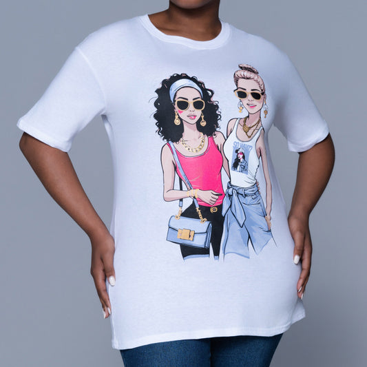 White Statement Print Oversized Tee