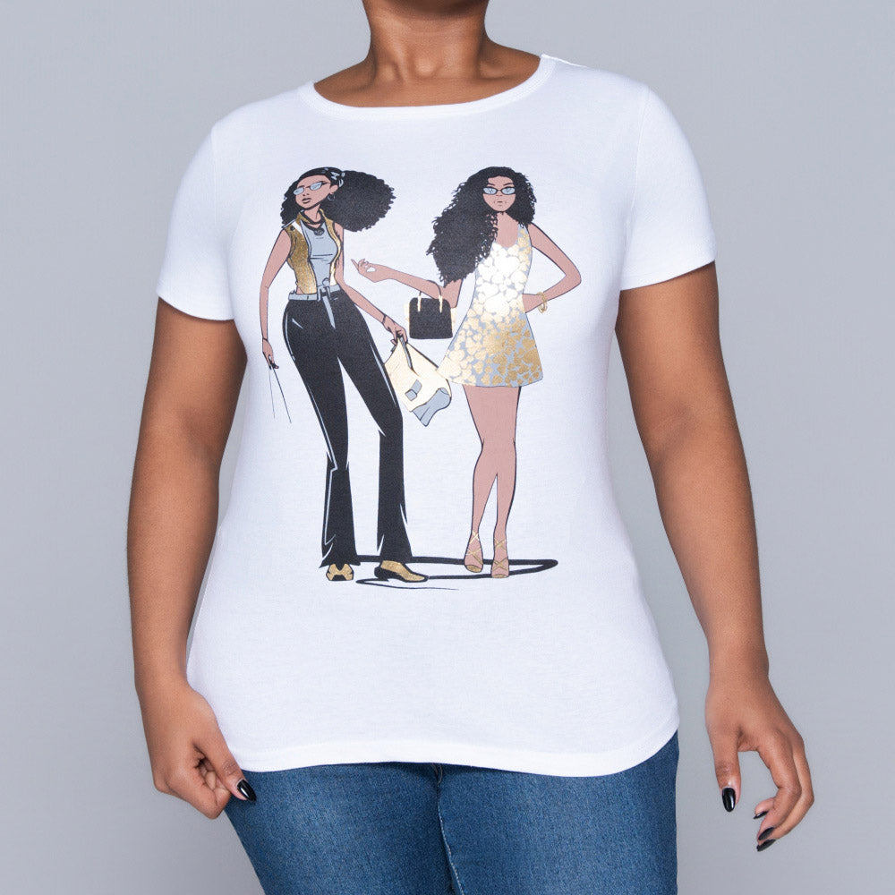White Handbag Print Top