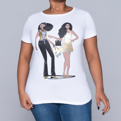 White Handbag Print Top