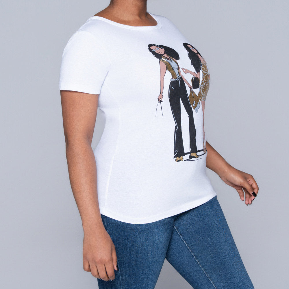 White Handbag Print Top