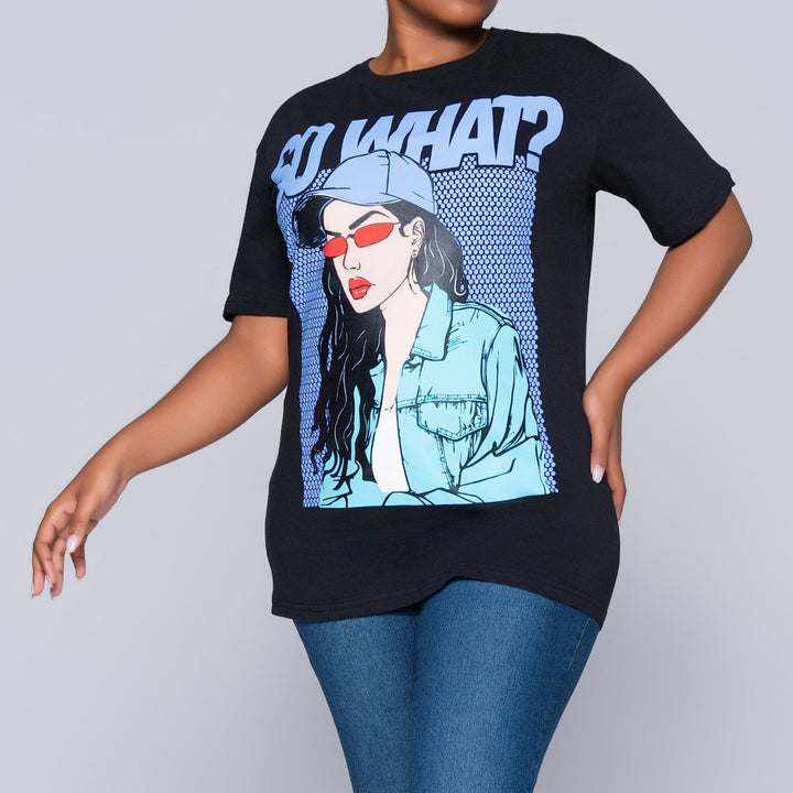 Black Oversized Printed Tee