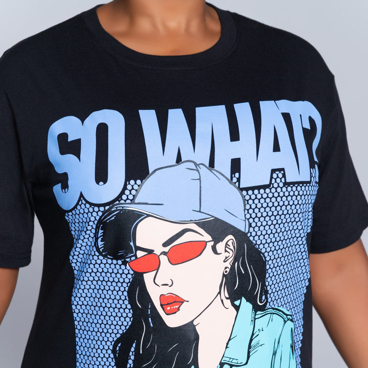 Black Oversized Printed Tee