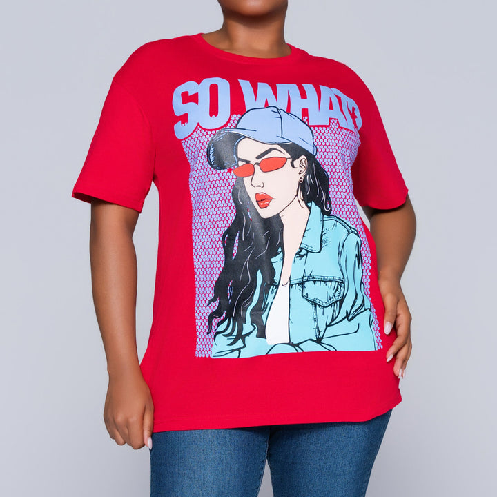 Red Oversized Printed Tee