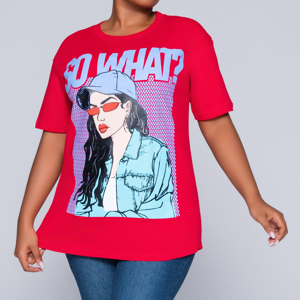 Red Oversized Printed Tee