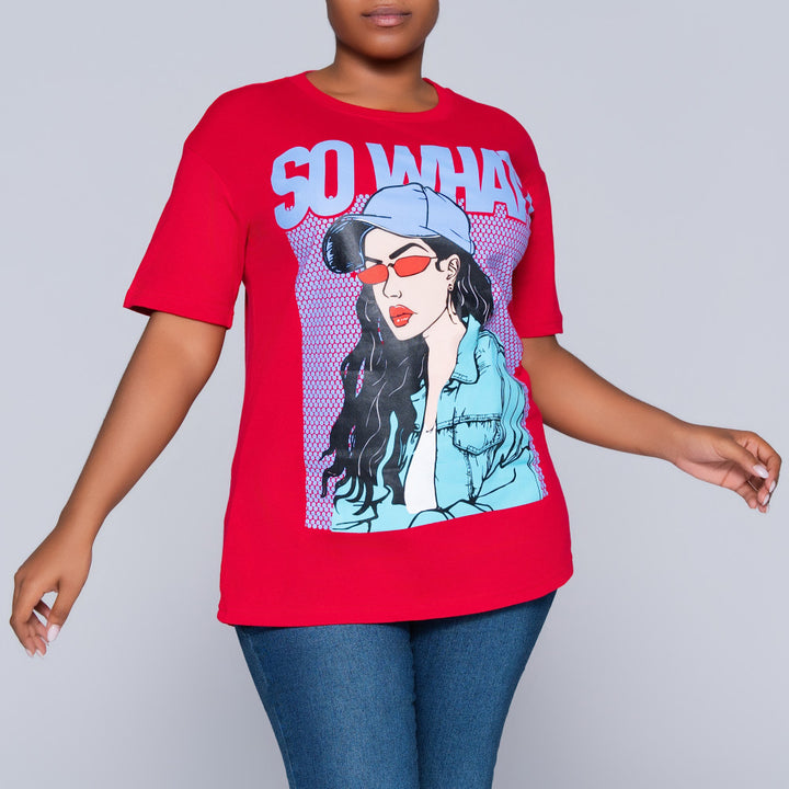 Red Oversized Printed Tee