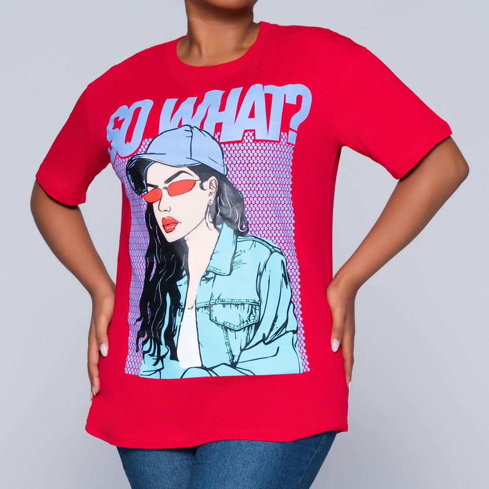 Red Oversized Printed Tee