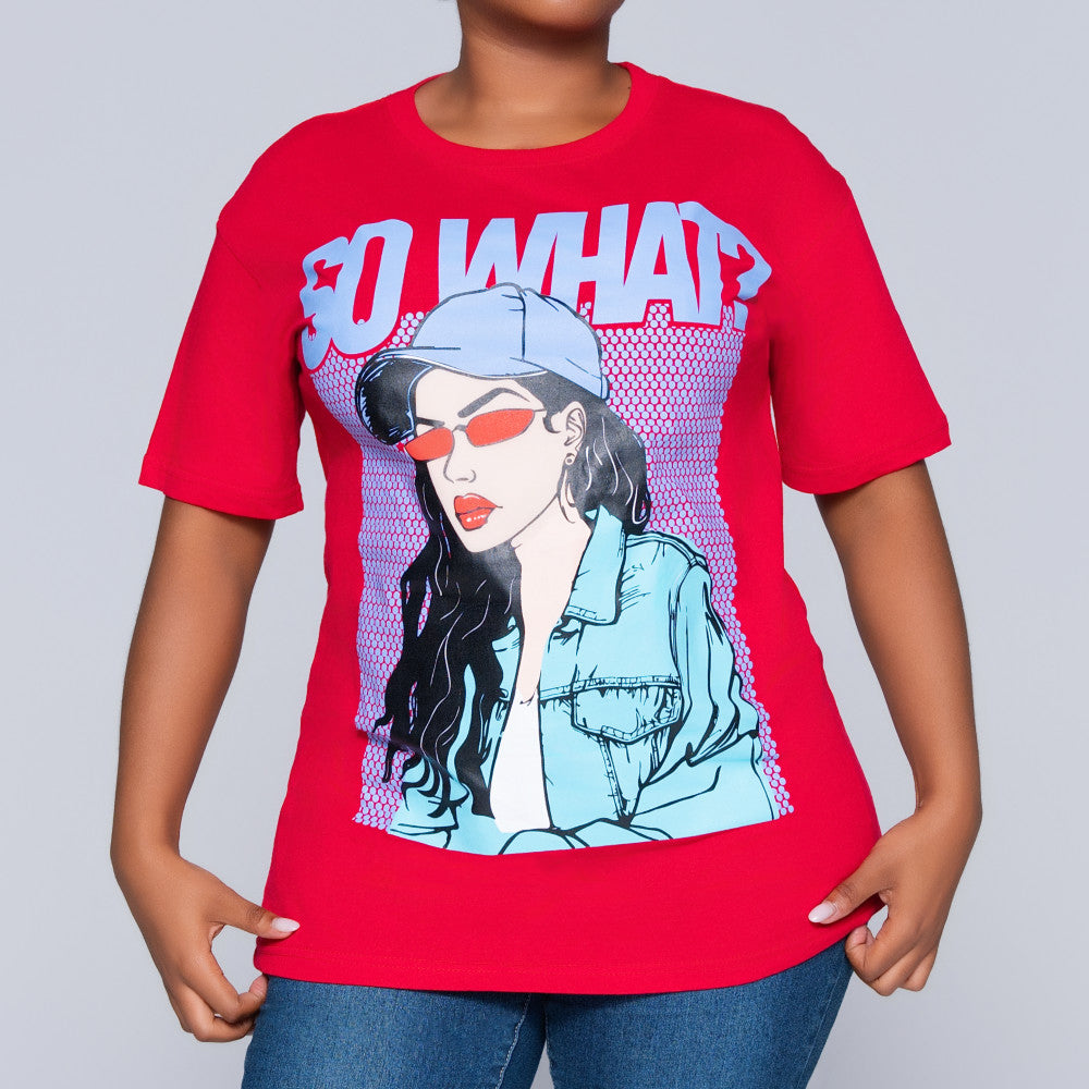 Red Oversized Printed Tee