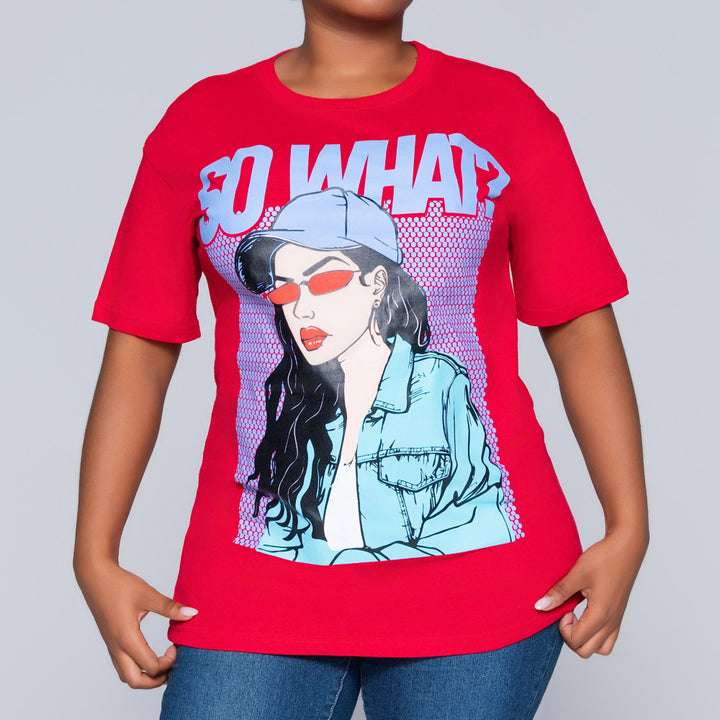 Red Oversized Printed Tee