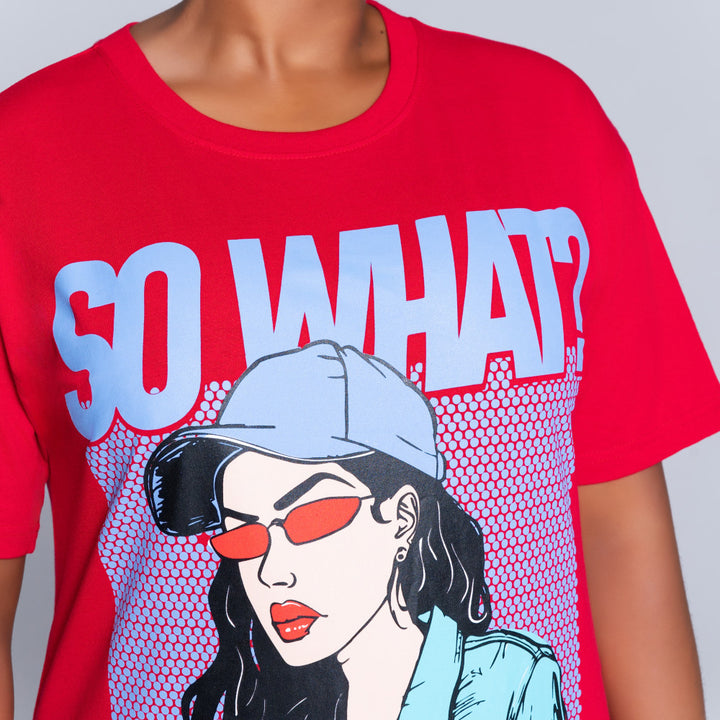 Red Oversized Printed Tee