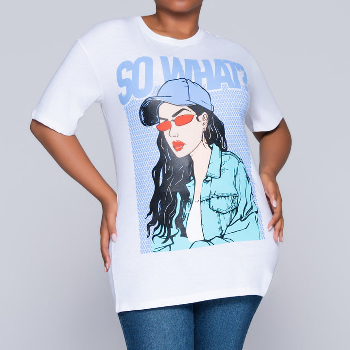 White Oversized Printed Tee