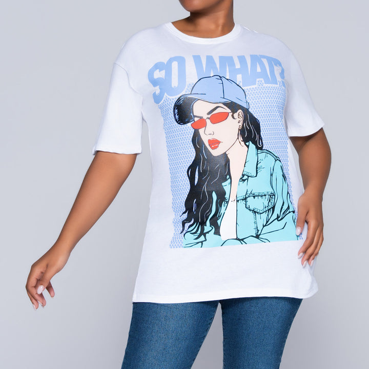 White Oversized Printed Tee