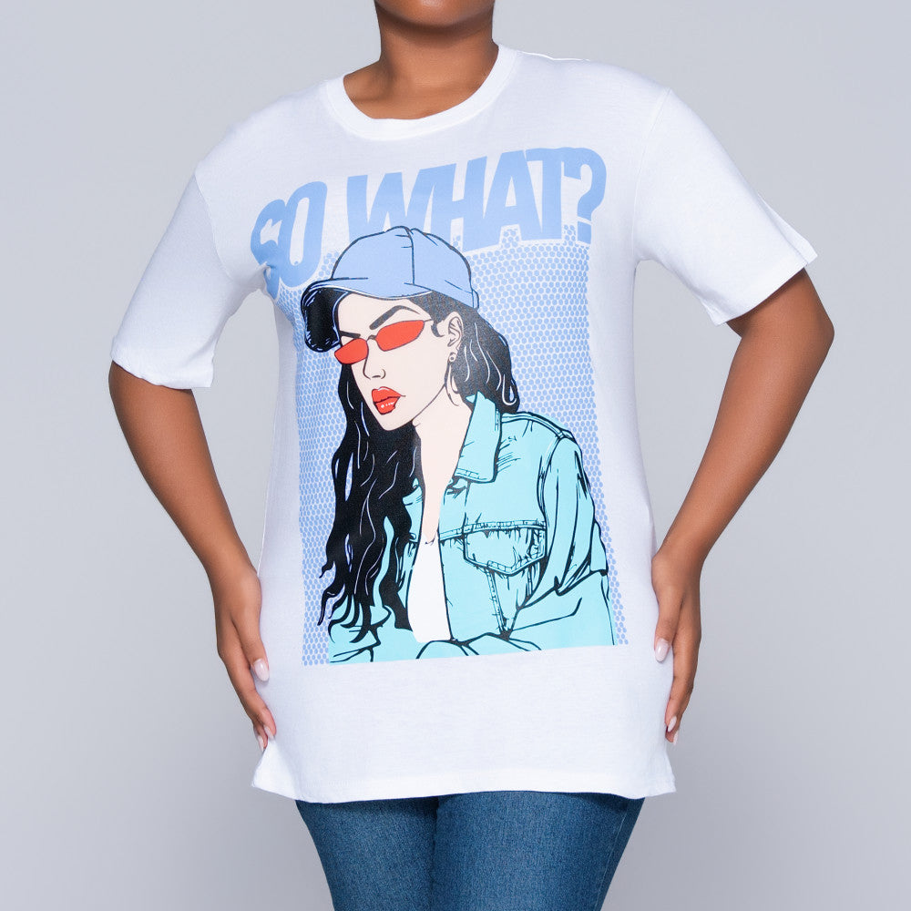 White Oversized Printed Tee