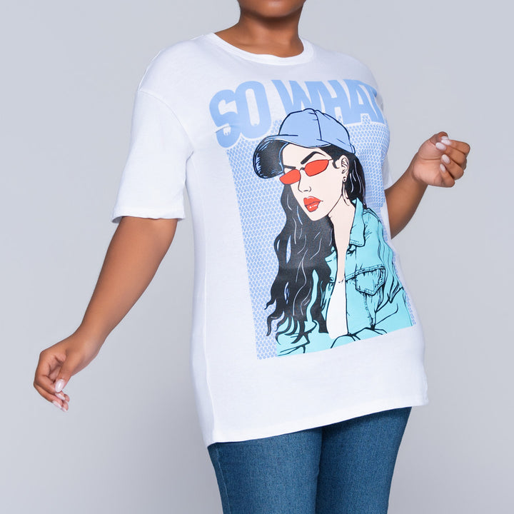 White Oversized Printed Tee