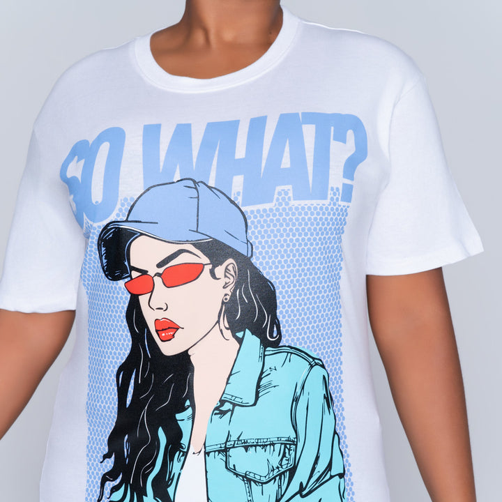 White Oversized Printed Tee