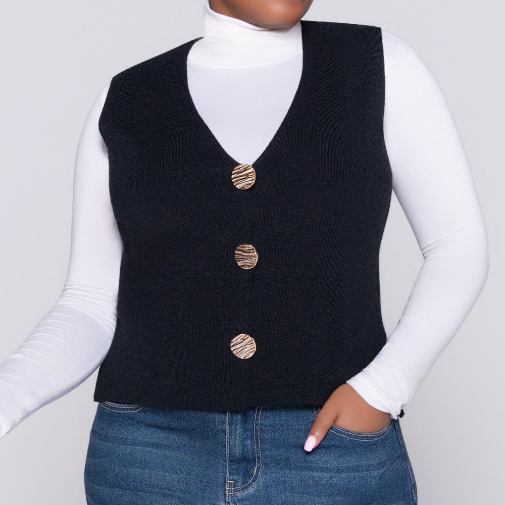 Black Sleeveless Knitted Top