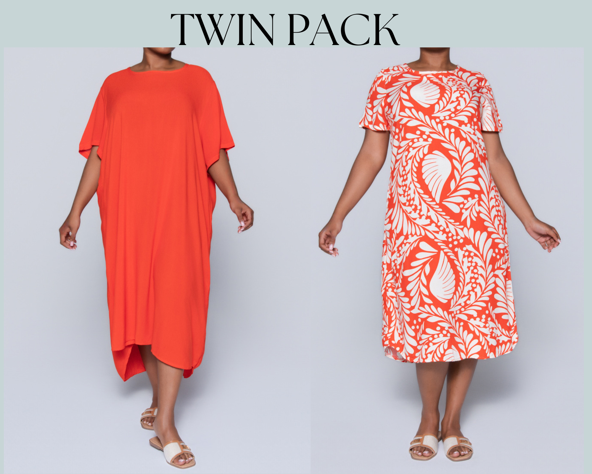 Plus Size Printed And Plain Twin Pack Tunic