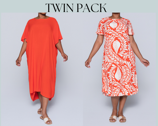 Plus Size Printed And Plain Twin Pack Tunic